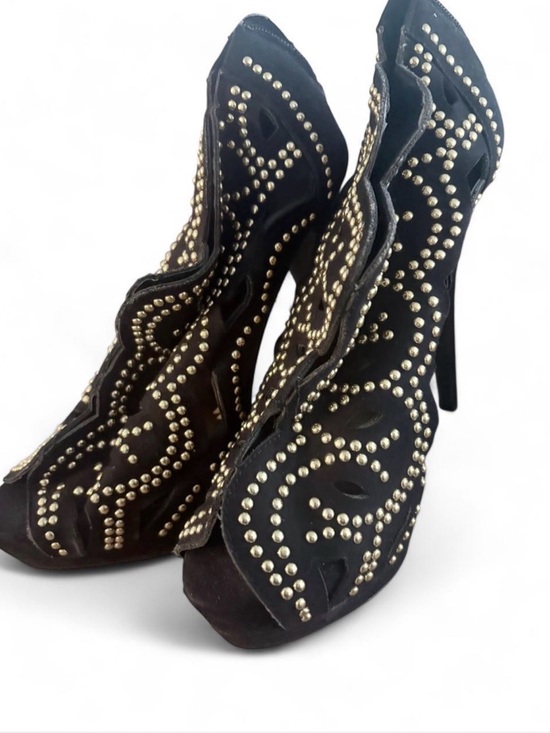 Shoe Dazzle Shoes - Shoe Dazzle Black Studded Cutout Peep-Toe Stiletto Booties